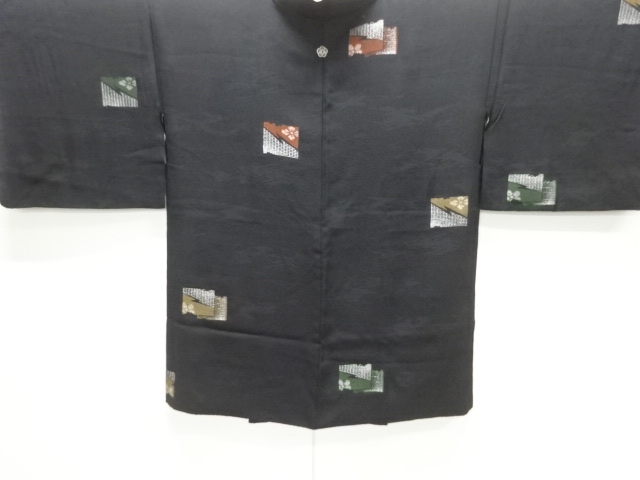 JAPANESE ANTIQUE HAORI / TAISHO ROMAN STYLE / SILK / URUSHI / WOVEN FLOWER